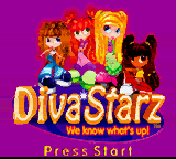 Diva Starz title screen for GameBoy Color
